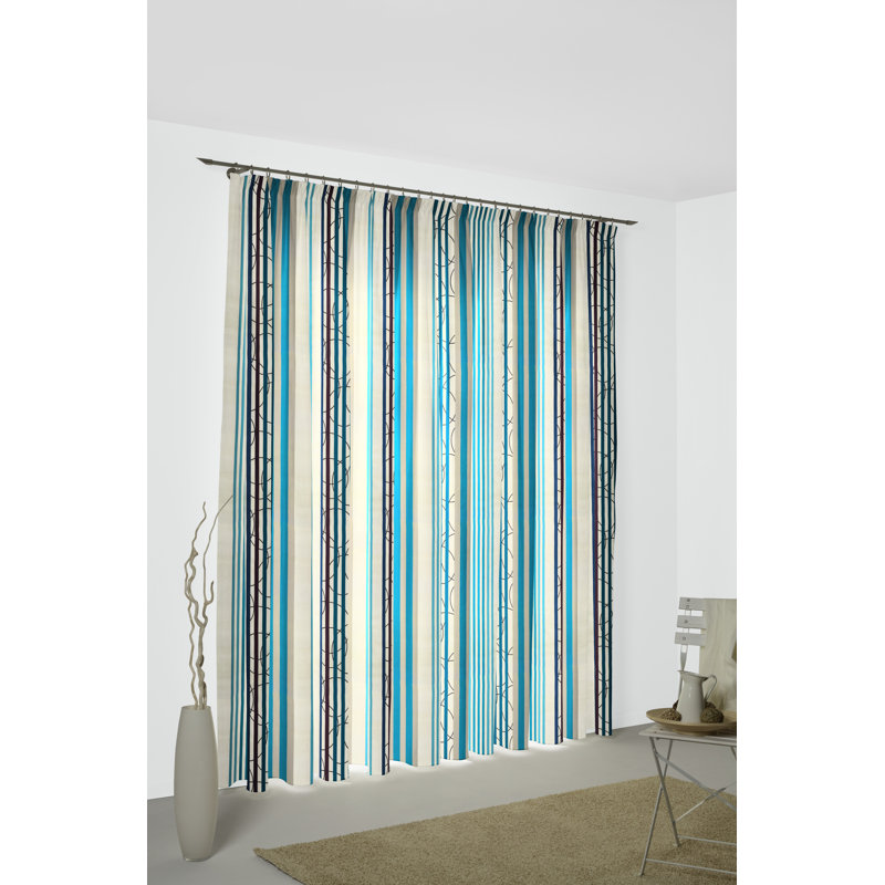 Peachey Synthetic Pencil Pleat Curtain, single Panel, opaque, 130cm Width x 245cm Drop, Blue