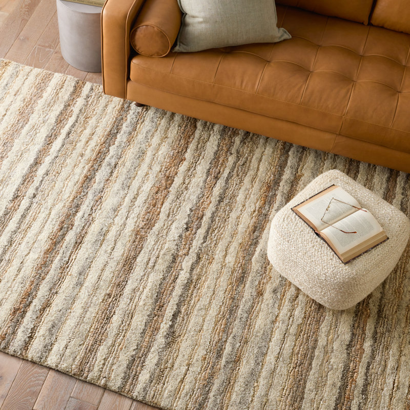 Hatha Striped Area Rug in Cream, Rectangle 9' x 12'