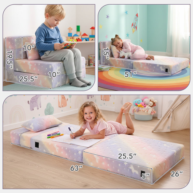 Kids Sofa Foldable Floor Mattress, Toddler Floor Fold Out Couch Sofa Bed, Child Futon Folding Chair Floor Bed With Storage Bag