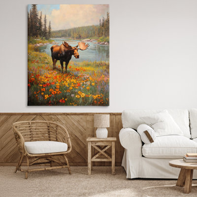 Moose Grazing In The Flowers Canvas, design by Franklyn Gregory