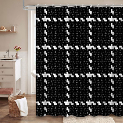 Black White Lumberjack Buffalo Plaid Shower Curtain with 12 Hooks