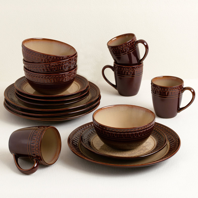 Rustic Brown and Caramel Ceramic 16-Piece Dinnerware Set