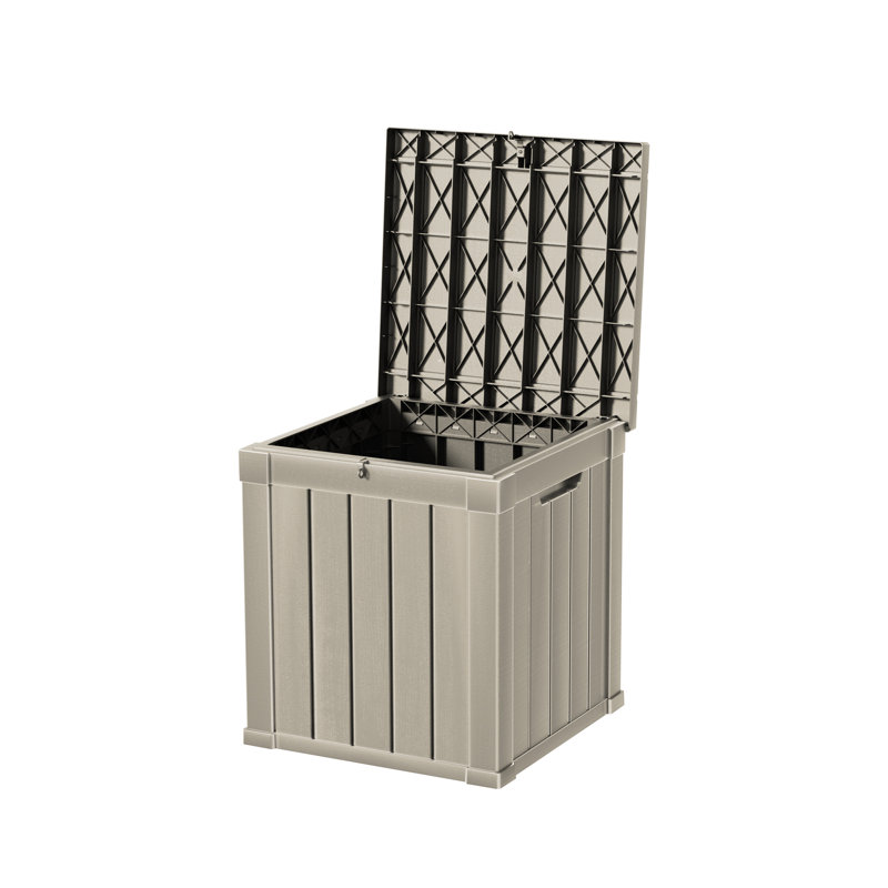 Decksplore 50 Gallons Water Resistant Resin Lockable Deck Box, Light Coffee