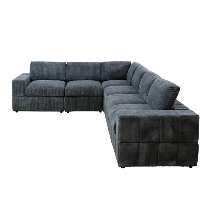 Ensemble de canapé modulaire réversible Premium, Velours côtelé gris foncé, H 37 po x l 130 po x P 36 po
