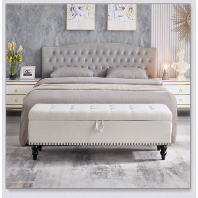 59" Bed Bench Ottoman with Storage   Fabric