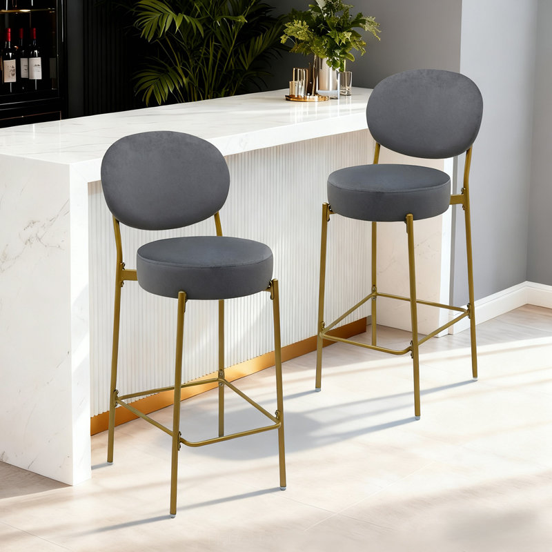 Ensemble de 2 tabourets de bar rembourrés en velours avec tabouret de comptoir rond avec dossier et repose-pieds pour îlot de cuisine