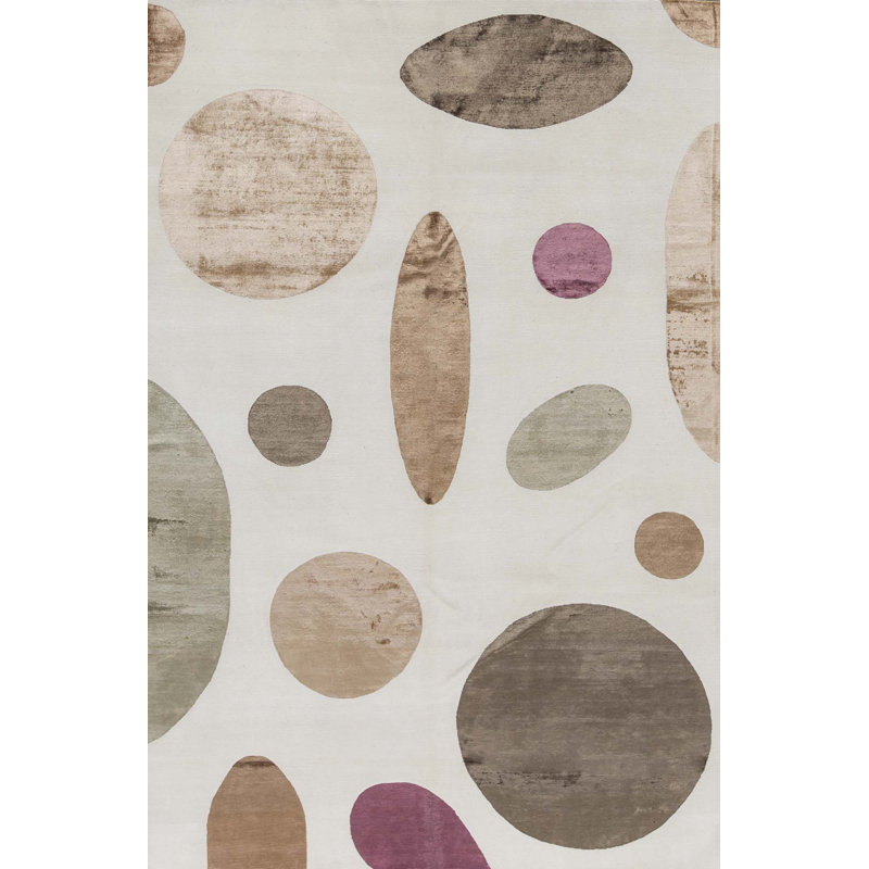 Hand-Knotted High-Quality White and Brown Area Rug