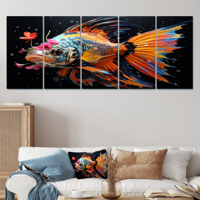 «Pink Butterfly Fish Ocean Dance - Butterfly Fish», art mural 5 pièces pour le salon