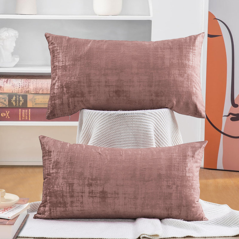 Housse de coussin rectangulaire en velours texturé, Rose fanée