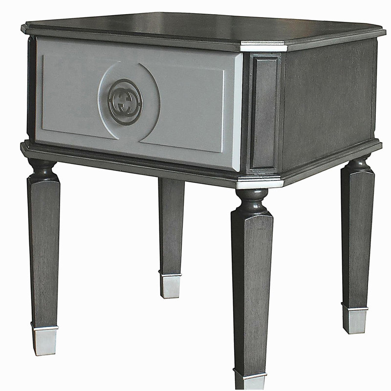 Table d'appoint avec tiroirs gris carbone et gris clair