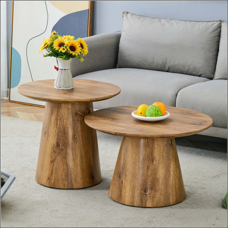 Table basse emboîtable, table basse de style médiéval-moderne, avec placage de grain de bois, ensemble de table basse ronde classique et de table d'appoint, salon simple, table de centre de bureau