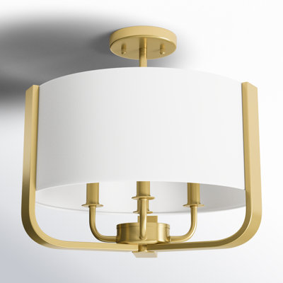 Naida 3-Light Semi-Flush Mount Ceiling Light with Fabric Shade and Gold Finish