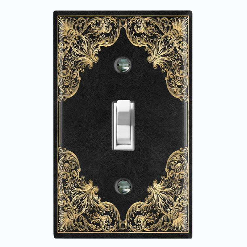 French Victorian Frame Black 3 Patterned 1 - Gang Toggle Light Switch Standard Wall Plate