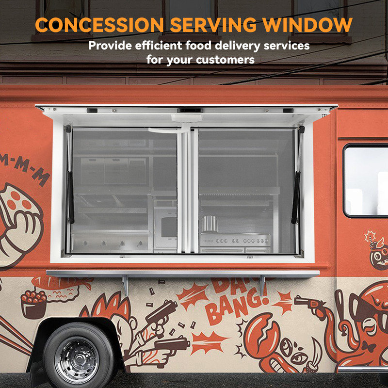 Concession Window for Food Truck, 122 x 91 cm Aluminum Alloy Service Window Up to 85 Degrees, with 2 Horizontal SlidingWindows & Awning Door for Concession Trailer