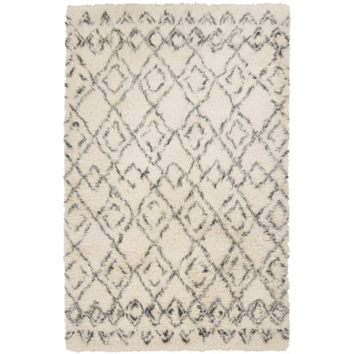 Tapis crème / vert foncé en laine tissé à plat à la main Santos