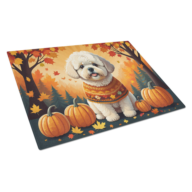 Bichon Frise Fall Glass Cutting Board Large