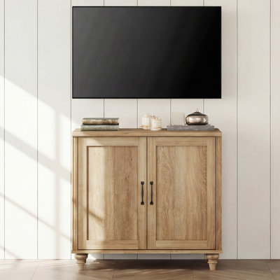 Meuble TV Corretta de style ferme pour téléviseur de 43 pouces avec 2 portes en bois, meuble télé universel en bois avec rangement, console télé pour salon ou chambre, chêne