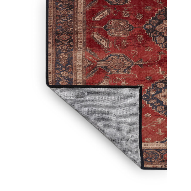 Machine Washable Persian Black Area Rug, Rectangle 7' x 9'