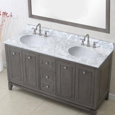 60'' Marble Vanity Top with Sink Faucet Holes