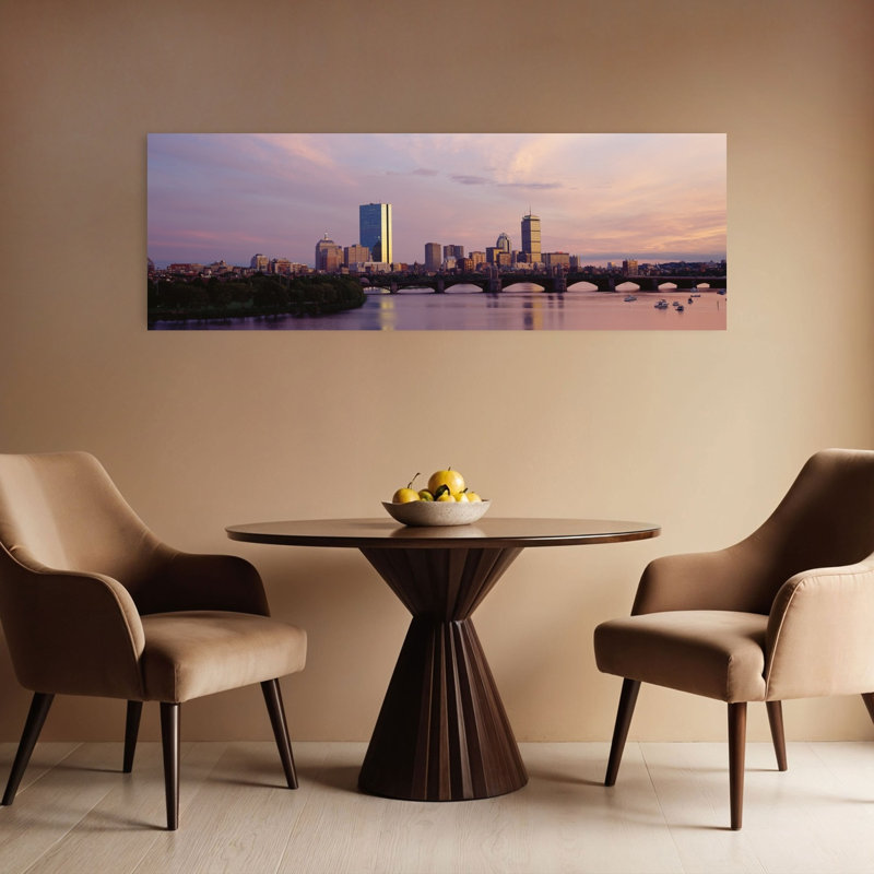 Bridge across a river with city at the waterfront Charles River Back Bay Longfellow Bridge Boston Suffolk County Massachusetts USA 1 Piece Wrapped Canvas Panoramic Wall Art