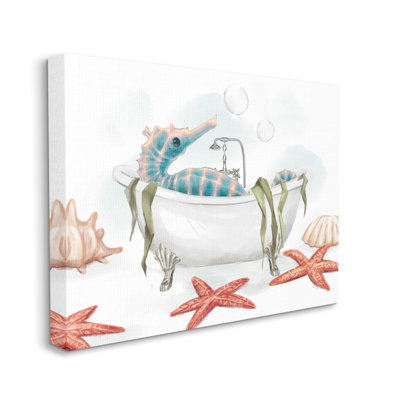 Seahorse Resting Nautical Bath Tub Starfish Bubbles Super Oversized Stretched Canvas Wall Art by Ziwei Li