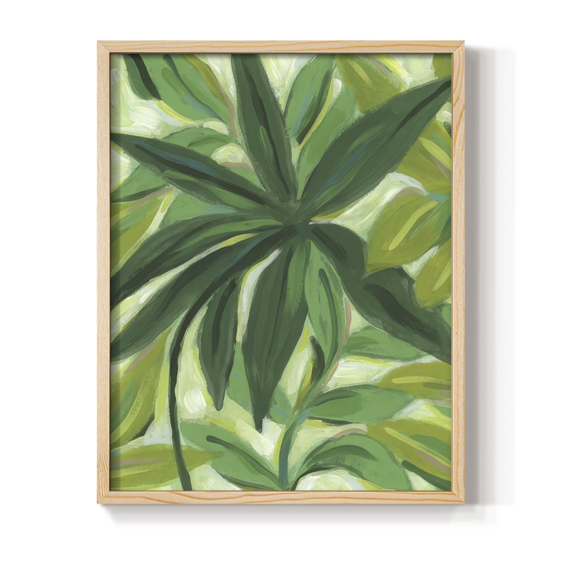 «Tropical Island Leaves II», reproduction encadrée - bois massif, Naturel, H 11 po x l 9 po