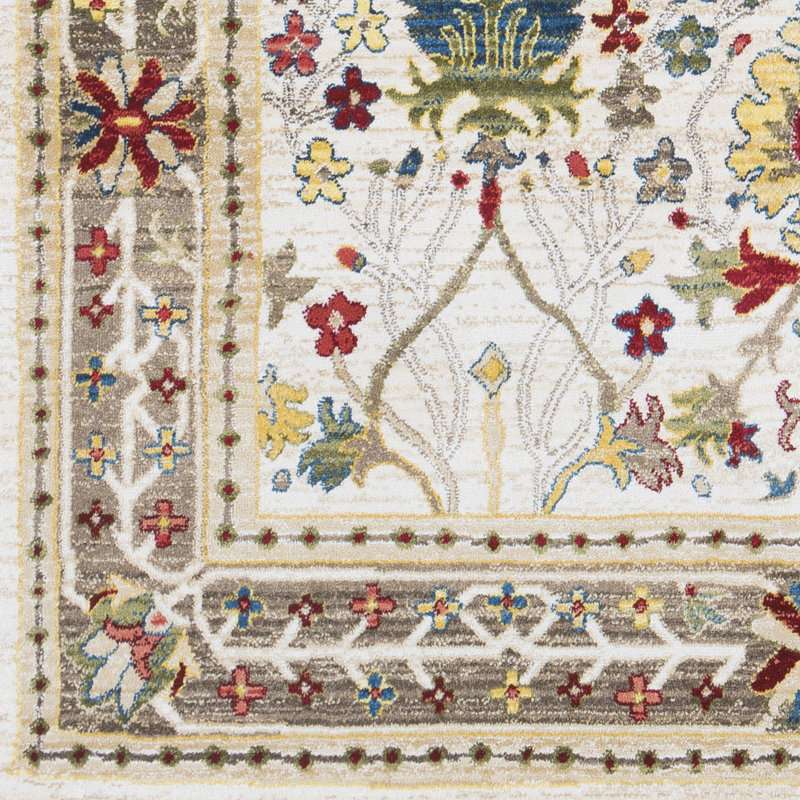 Tapis brun clair et crème à motif floral Dimmitt, Rectangle 2 pi x 2 pi 11 po