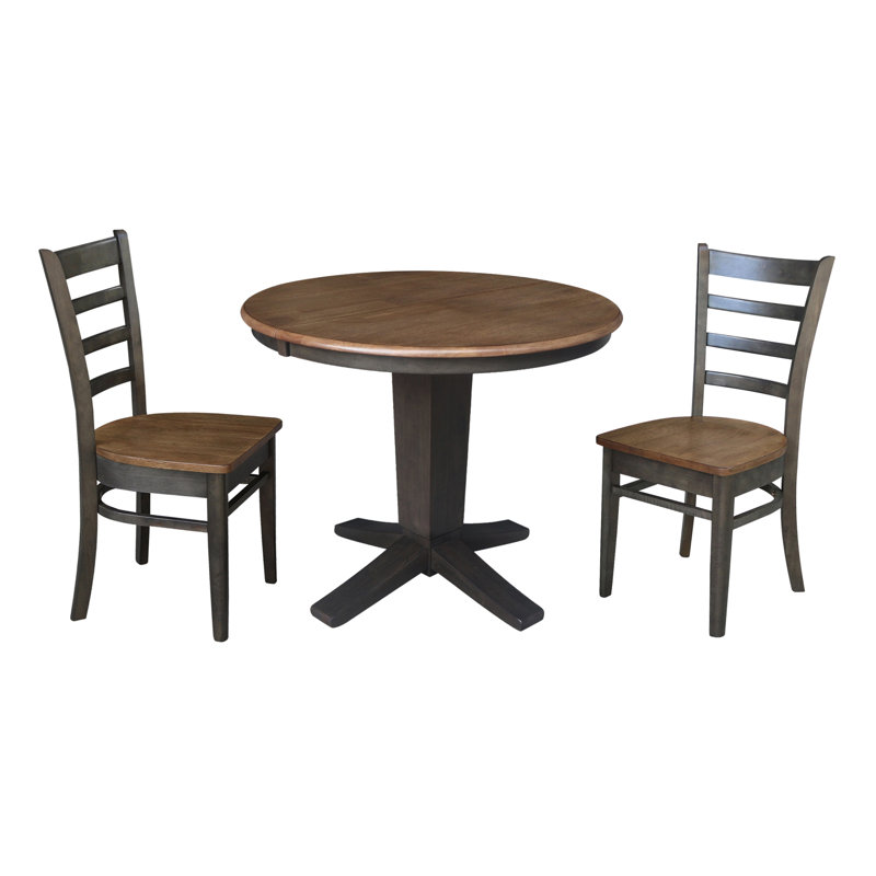 Ensemble de salle à manger extensible Pataconk, 3, Hickory / charbon délavé