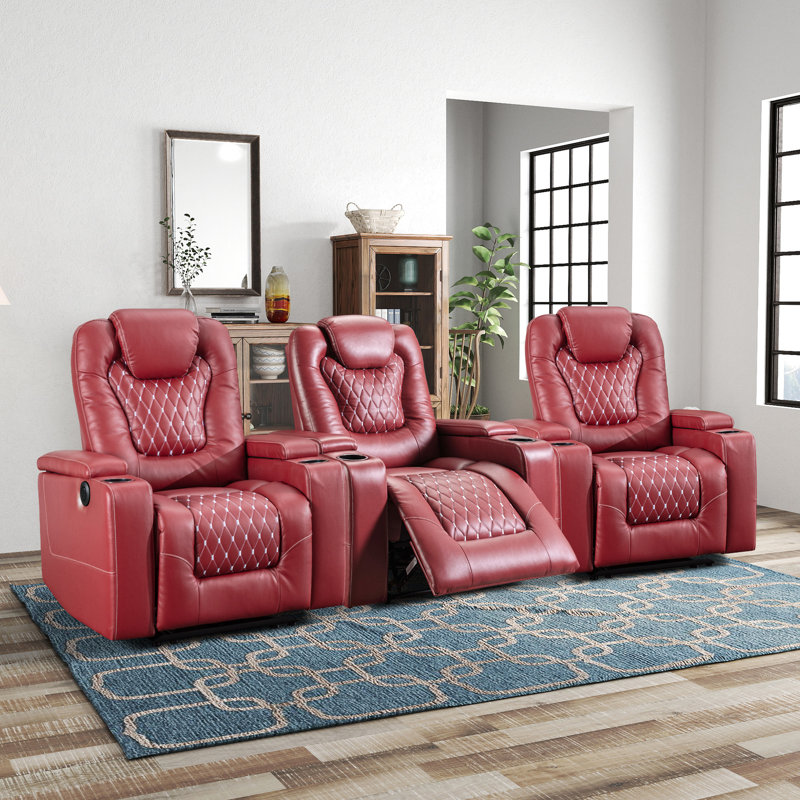 Fauteuil inclinable de 35,25 po en similicuir de luxe avec porte-gobelet, Rouge