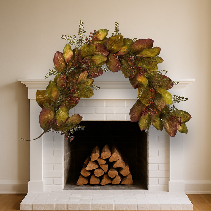Autumn Magnolia Leaf and Berries Artificial Garland