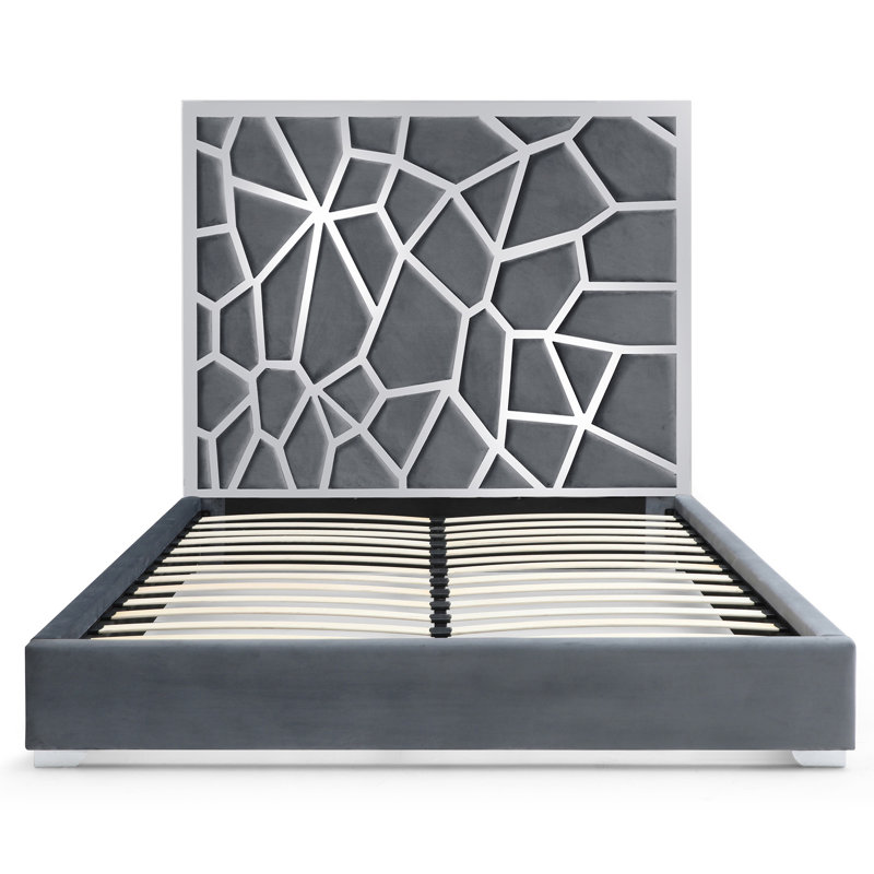 Upholstered Metal Platform Bed, Gray, King
