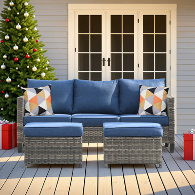 Harbin 76.77" Wide Outdoor Wicker Patio Sofa with Cushions by Red Barrel Studio
