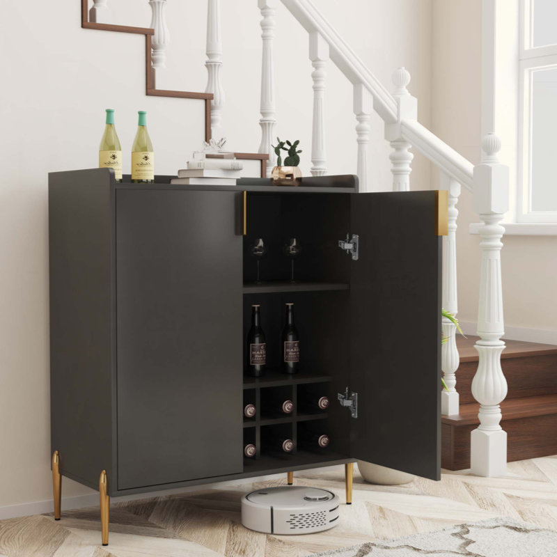 2 Doors Home Wine Bar Cabinet With Wine Rack & Adjustable Storage Shelf, Modern Sideboard With Soft-Closing Hinge, Dinning Room Buffet Cabinet, Liquor Cabinet Kitchen, Living Room Coffee Cart