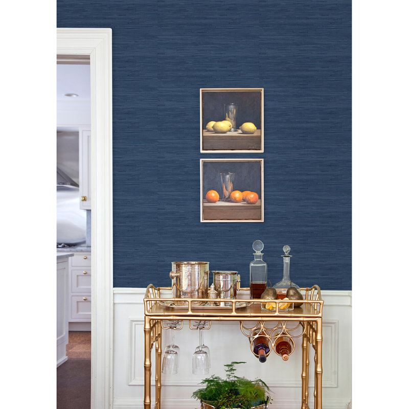 18 ft x 20.5 in x 0.025 in Grasscloth Peel and Stick Wallpaper Roll, Navy Blue