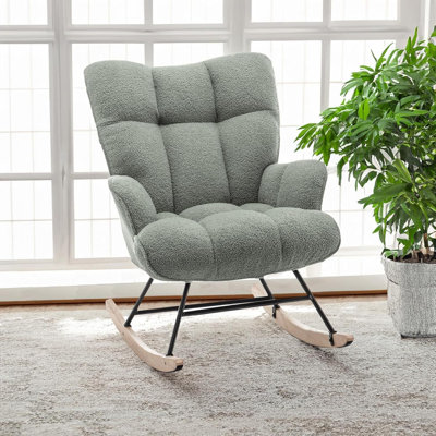 Nursery Rocking Chair Teddy, Upholstered Glider Rocker for Living Rooms, Bedrooms