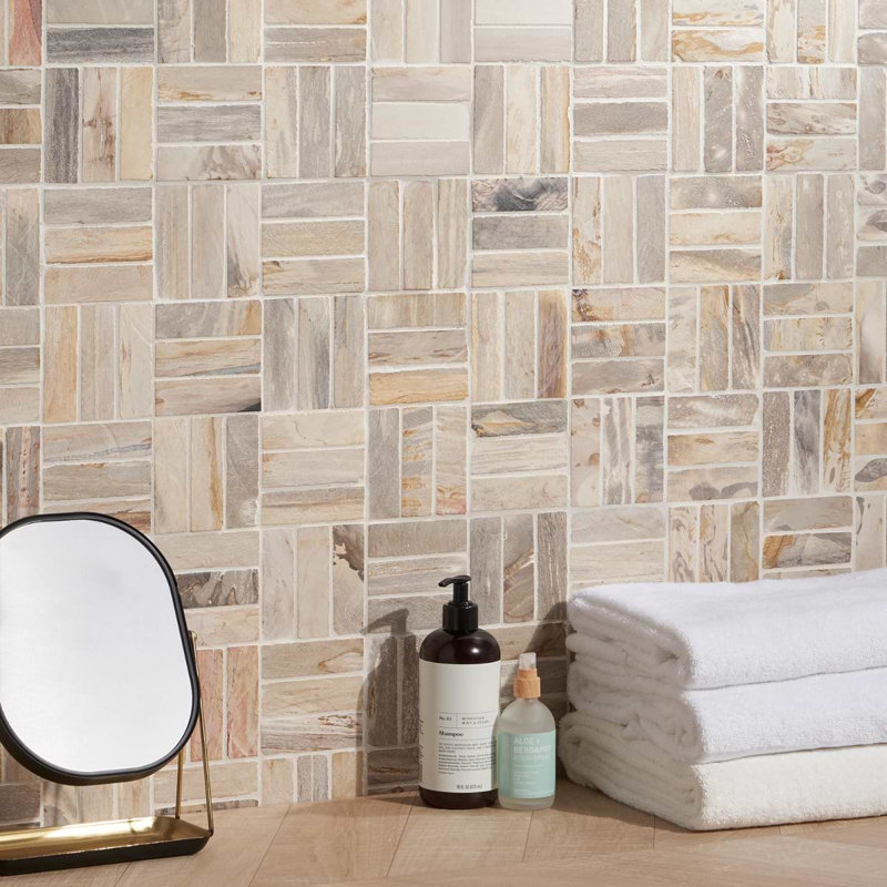 Fossil Basketweave 1X4 Petrified Stone Mosaic