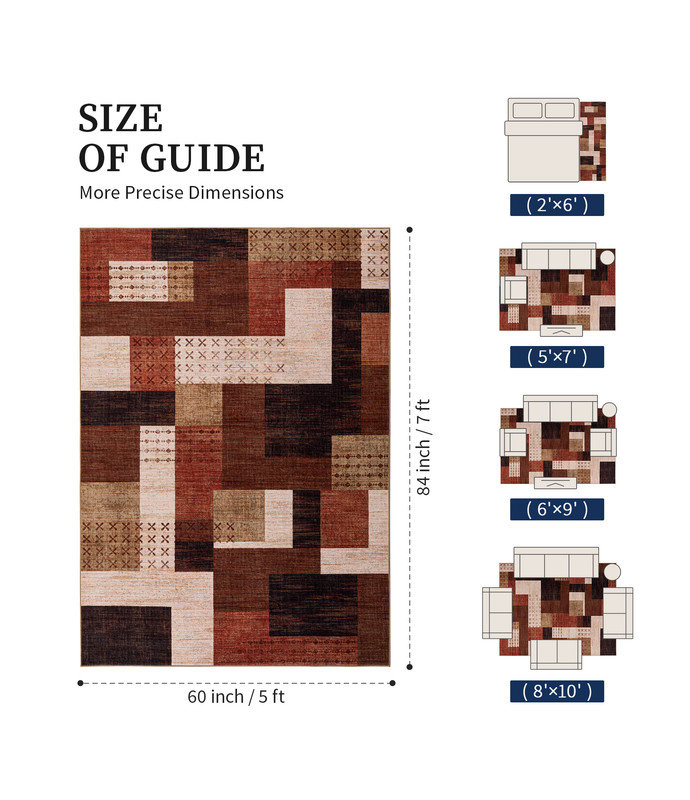 Tapis rustique lavable à la machine avec envers antidérapant Rustic Southwestern, Rectangle 5 pi x 7 pi