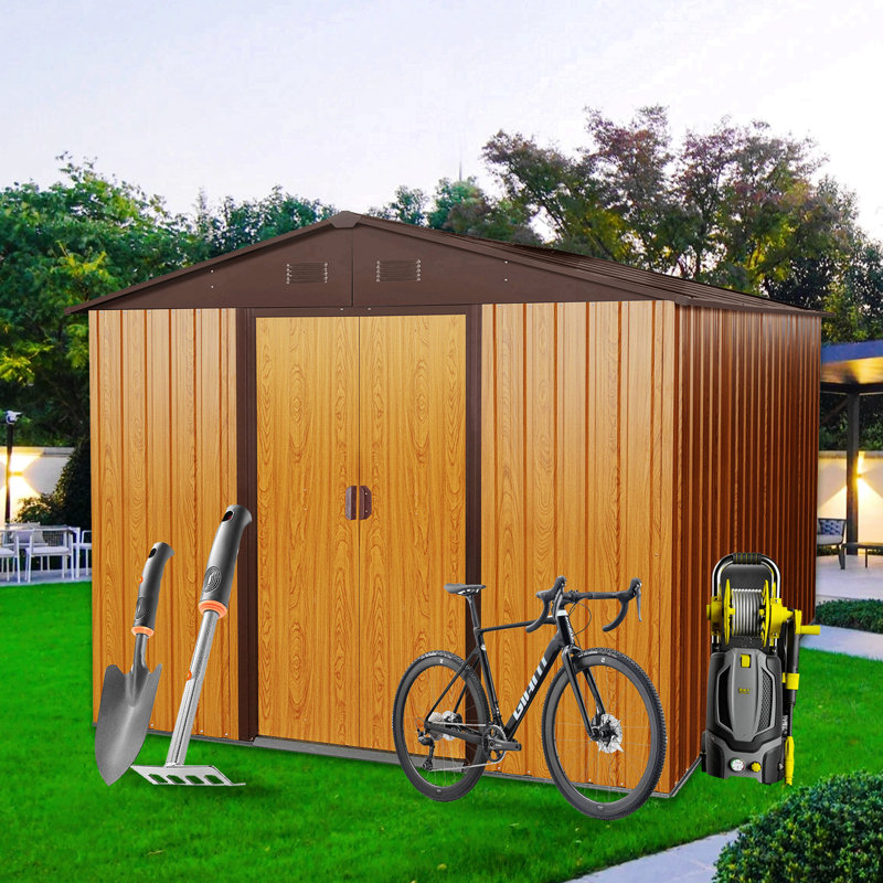 Remise de rangement en métal, P 119,28 po x H 74,76 po, Brun