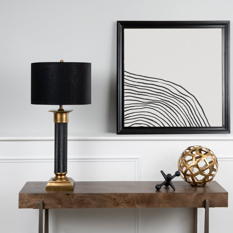 Textured Metal Column Table Lamp, Black
