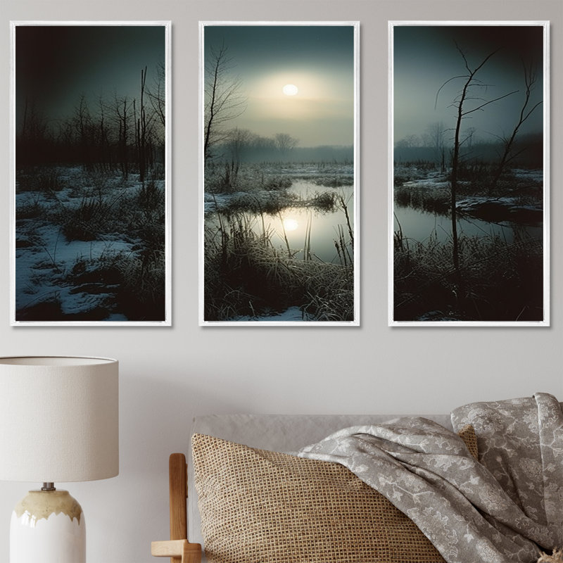 Photographie en noir et blanc «Winter Tree I», ensemble d'art sur toile, Cadre flottant blanc, H 32 po x l 48 po x P 1 po