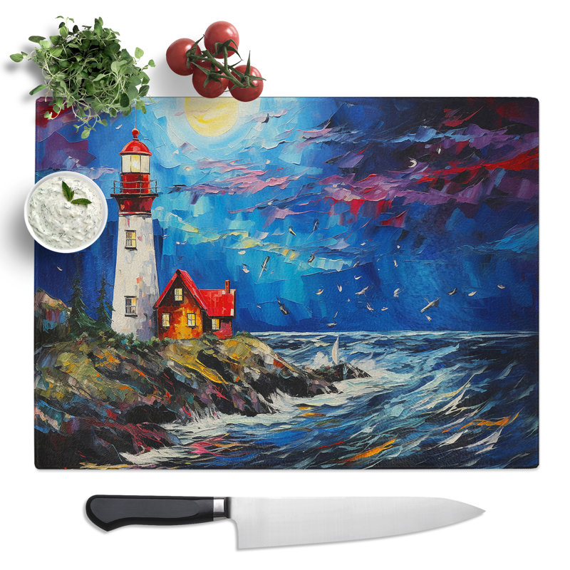 Lighthouse Expressionism  Glass Chopping Board