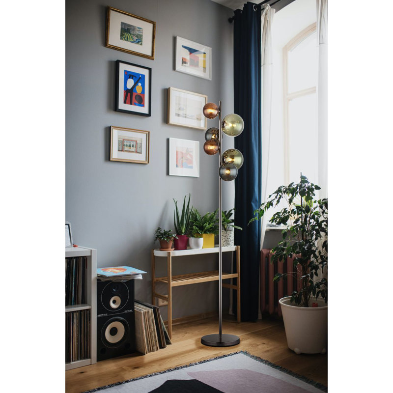 155cm Traditional Floor Lamp, Silver/Black, Grey/Brown/Blue