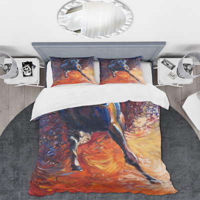 Portrait of A Galoping Blue - Ensemble de housse de couette Farmhouse - Microfibre de polyester