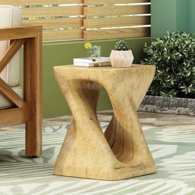 Table d'appoint au design torsadé, texture semblable au bois, couleur naturelle, intempéries, idéale pour la détente intérieure et extérieure, 11,86 po x 11,86 po x 17 po, table sans forme d'assemblage, teinte, balcon de bureau polyvalent,