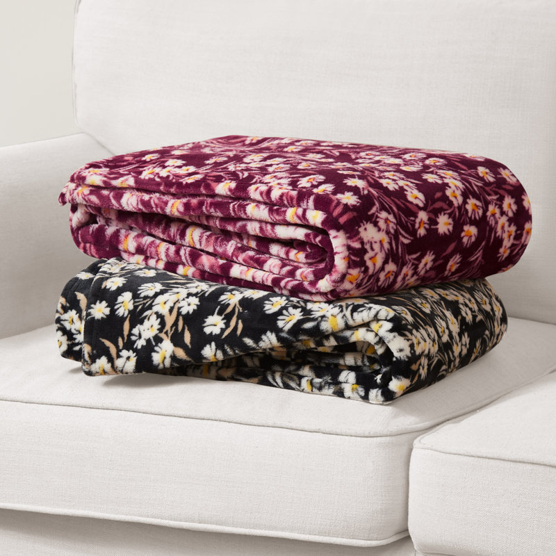 Black Floral Fleece Plush Throw Blanket 50" x 70"