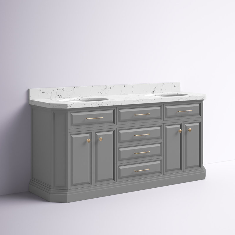 Ensemble de meuble-lavabo double 72 po Bruning, Gris cachemire, Laiton satiné