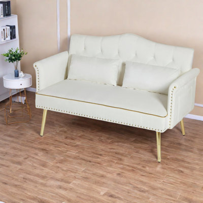 Luxueux canapé blanc crème compact, revêtement contemporain en velours