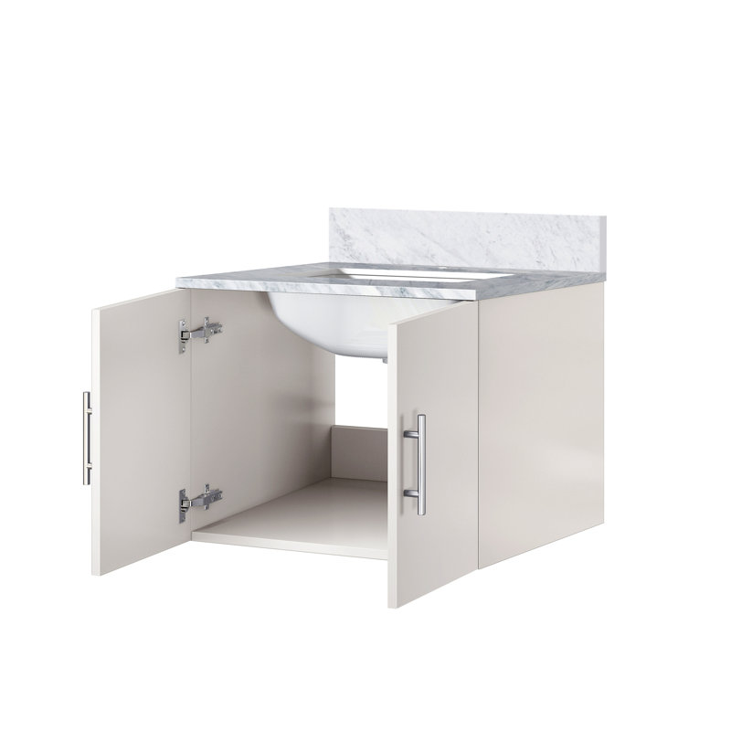 Meuble-lavabo de salle de bain 24 po X P 22 po D, avec plateau en marbre de Carrare, Blanc, 24"
