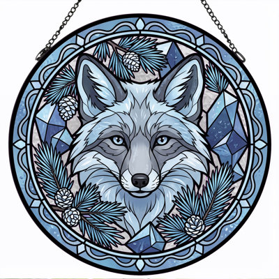 Panneau de vitrail de fenêtre en vitrail Wolf ， 7,8 H