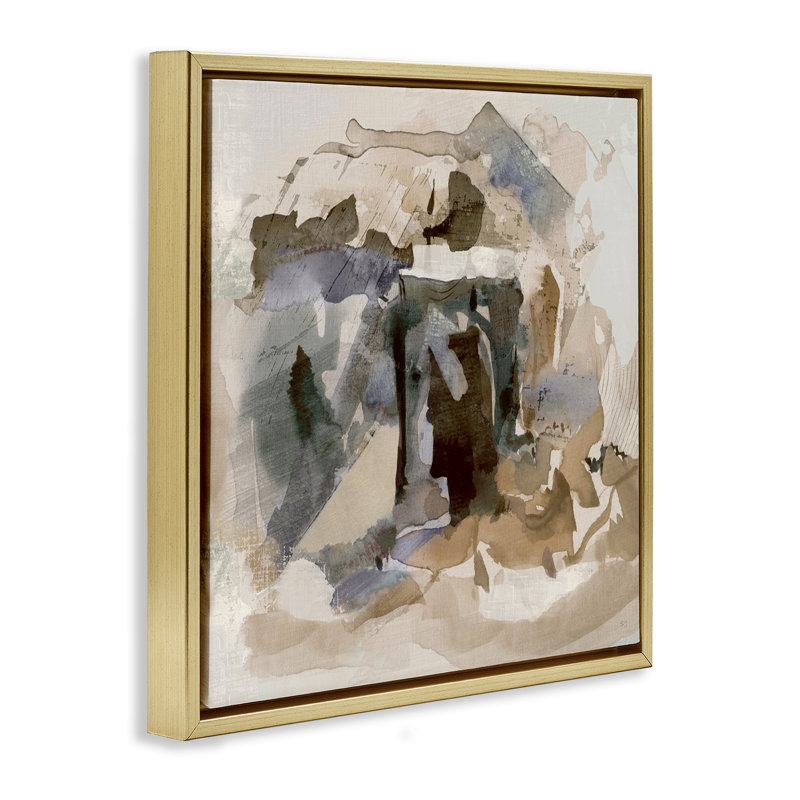Collage expressif neutre, H 18 po x l 18 po, Cadre flottant gris lustré
